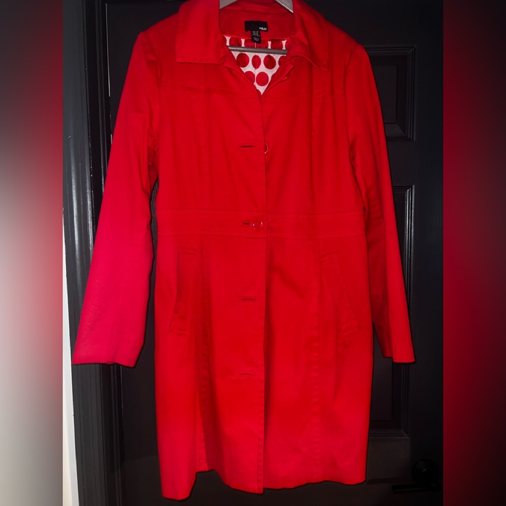 H&M Cherry Red Shirt Trench Coat - Never Worn Size 16